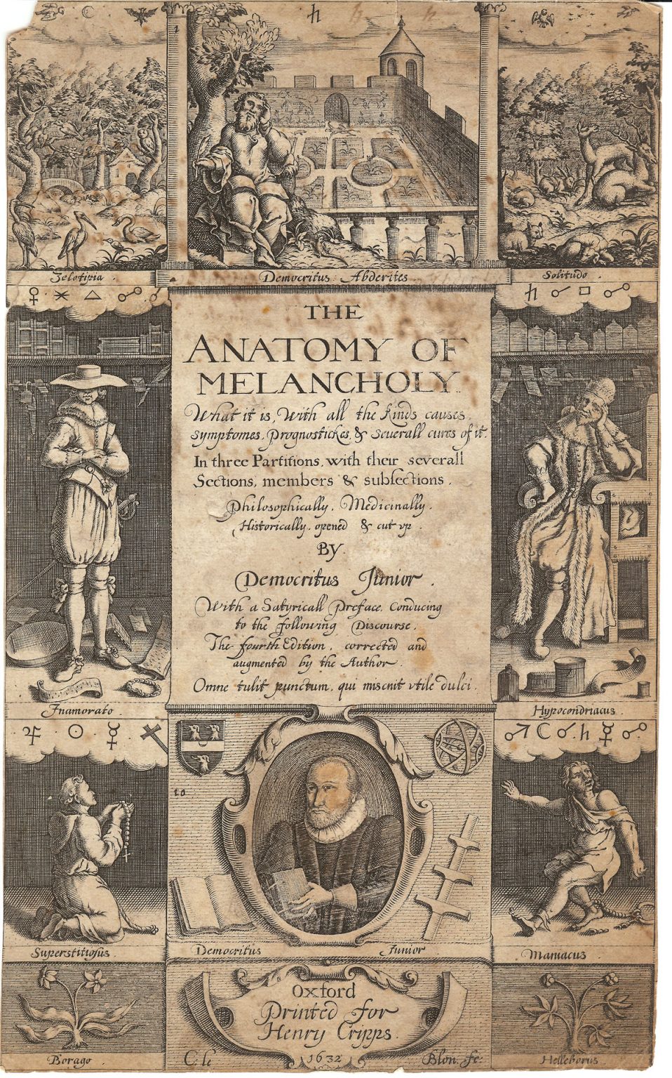 The Anatomy Of Melancholy Original 17th Century Frontispiece