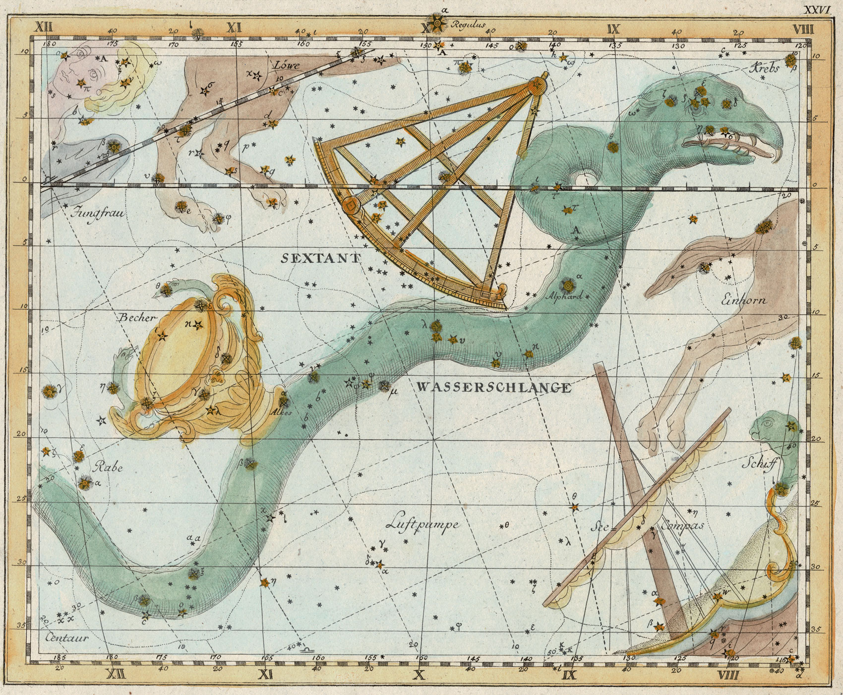 1777 Celestial Chart; Johann Elert Bode - Celestial Chart for popular December